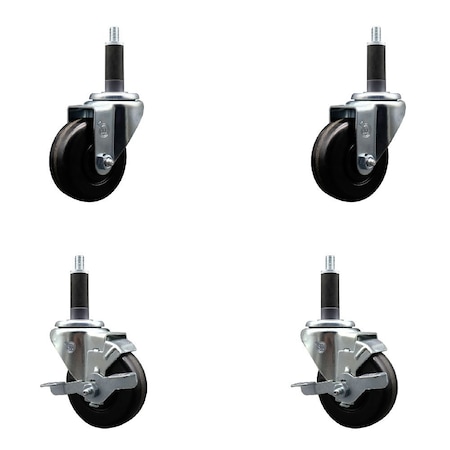 Service Caster 3.5'' Phenolic Wheel Swivel 1'' Expand Stem Caster Set 2 Brakes, 4PK SCC-EX20S3514-PHS-2-TLB-2-1